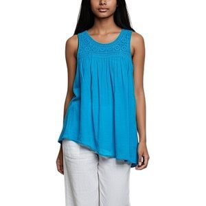 4/$20 OSO Casuals Sleeveless Embroidered Swing Top XS Boho Medallion Tunic